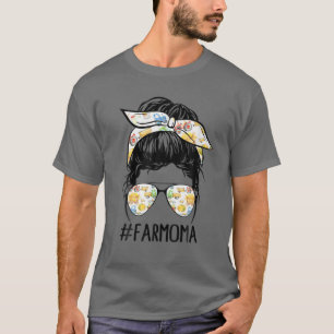Boerderij Oma Life Messy Bun Hair Glasses Moederda T-shirt