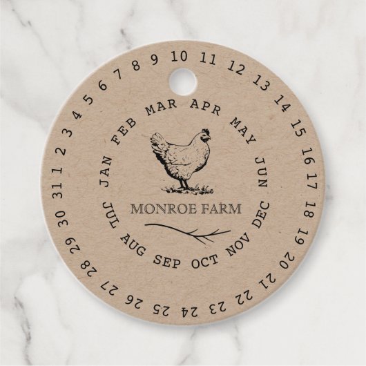 boerderij omcirkelde datum eikarton bedankjes labels (Voorkant)