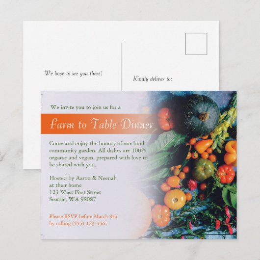 Boerderij op de uitnodiging voor het dineren van t (Voorkant / Achterkant)