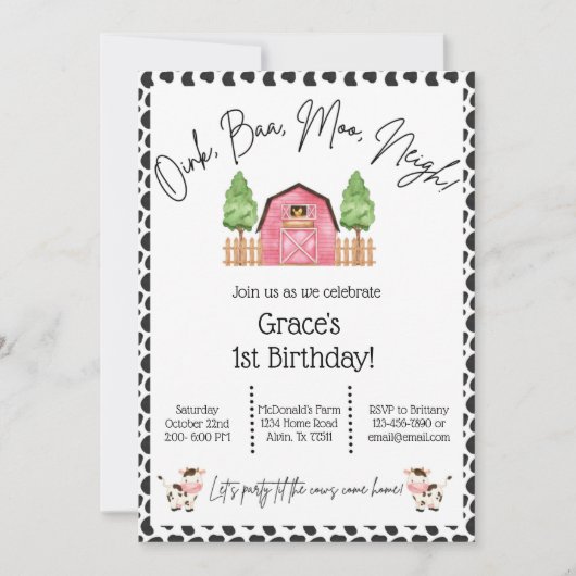 Boerderij op feestdag Uitnodiging - Koe afdrukken (Voorkant)