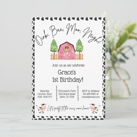 Boerderij op feestdag Uitnodiging - Koe afdrukken (Staand voorkant)