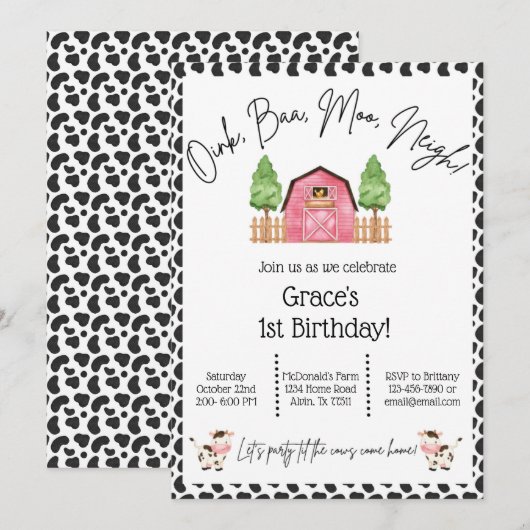 Boerderij op feestdag Uitnodiging - Koe afdrukken (Voorkant / Achterkant)