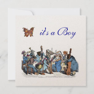 BOERDERIJ ORCHESTRA BUTTERFLY BOY BABY SHOWER KAART