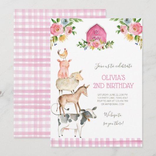 Boerderij Oude MacDonald Barnyard Roze Dieren Part Kaart (Voorkant / Achterkant)