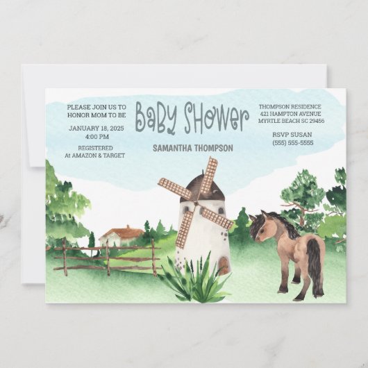 Boerderij Paard Windmolen Animal Boys Baby shower Kaart (Voorkant)