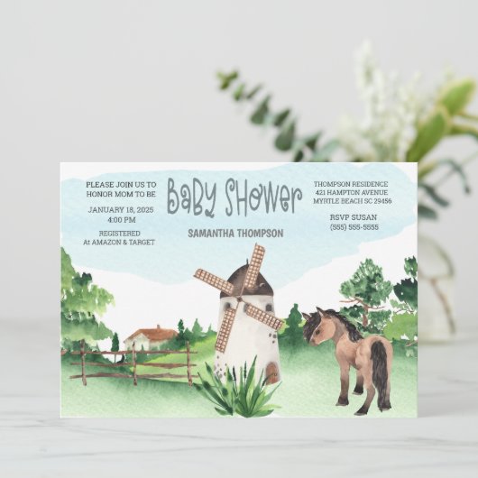 Boerderij Paard Windmolen Animal Boys Baby shower Kaart (Staand voorkant)