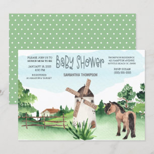 Boerderij Paard Windmolen Animal Boys Baby shower Kaart