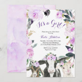 Boerderij Paars-Floral-Baby shower Kaart (Voorkant / Achterkant)