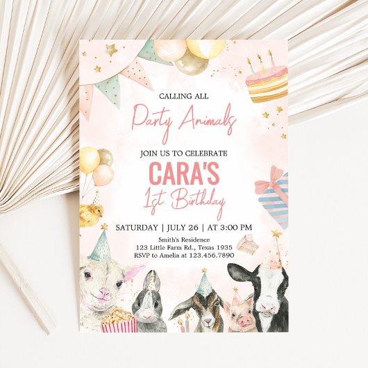 Boerderij Partij Dieren Verjaardagsfeest Kaart