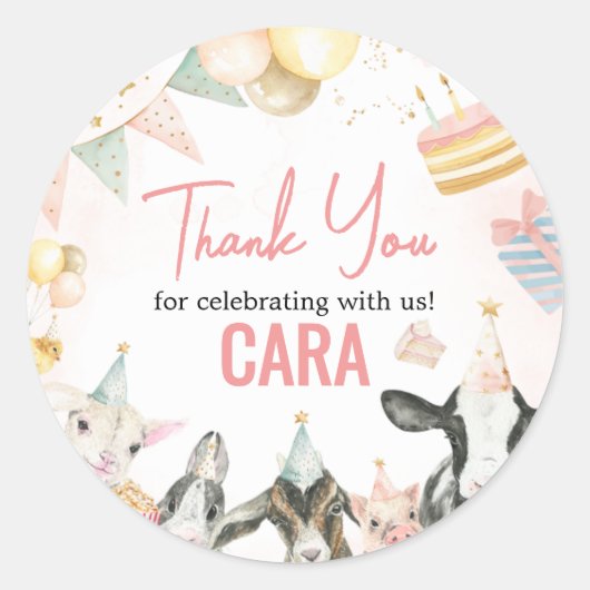 Boerderij Partij Dieren Verjaardagsfeest Ronde Sticker (Voorkant)