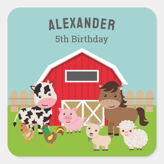 BOERDERIJ PARTIJINVITATIE VIERKANTE STICKER (Voorkant)