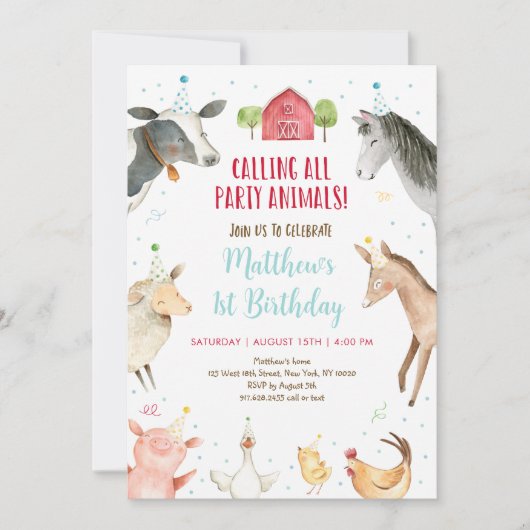 Boerderij Party Dier Verjaardag Kaart (Voorkant)