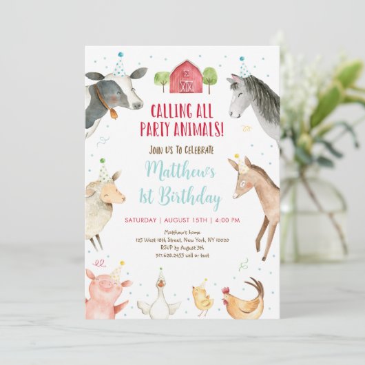 Boerderij Party Dier Verjaardag Kaart (Staand voorkant)