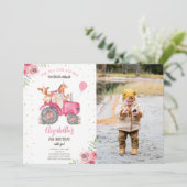 Boerderij Party Dieren Roze Tractor Foto Kaart (Staand voorkant)