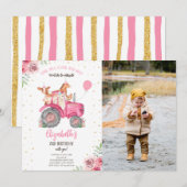 Boerderij Party Dieren Roze Tractor Foto Kaart (Voorkant / Achterkant)