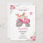 Boerderij Party Dieren Roze Tractor Kaart (Voorkant)
