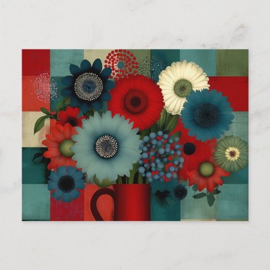 Boerderij Patchwork Blauwe Bes Boeket Briefkaart (Voorkant)