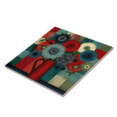 Boerderij Patchwork Blauwe Bes Boeket Tegeltje (Zijkant)