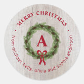 Boerderij Pijnkrans Monogram Vrolijk Kerstfeest Ronde Sticker (Voorkant)