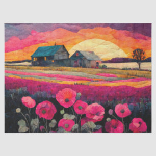 Boerderij Pink Poppy bij Zonsondergang, Levendig B Tissuepapier
