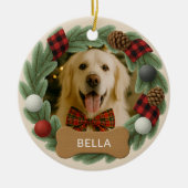 Boerderij Plaid Hondennaam Foto Vakantie Kerstmis Keramisch Ornament (Voorkant)