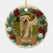 Boerderij Plaid Hondennaam Foto Vakantie Kerstmis Keramisch Ornament (Achterkant)