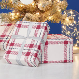 Boerderij plaid licht wit marine rood handgetekend cadeaupapier