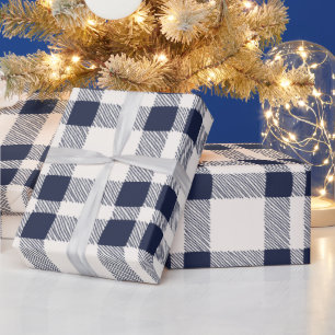 Boerderij plaid marineblauw wit handgetekend lande cadeaupapier