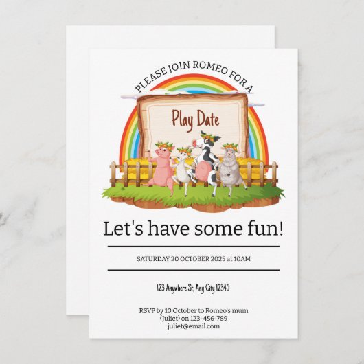 Boerderij Playdate Invitation Kaart (Voorkant / Achterkant)