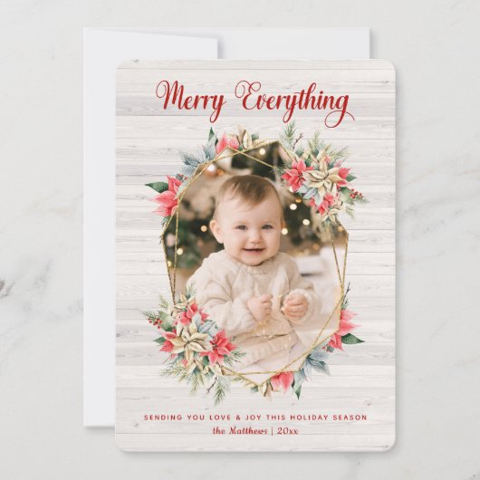 Boerderij Poinsettia Prettig Kerstfeest Edelsteen  Feestdagenkaart (Voorkant)