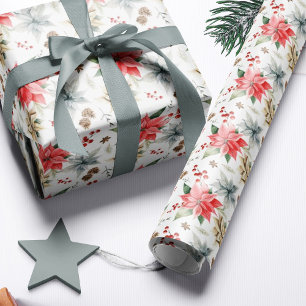 Boerderij Poinsettia Witte Rustieke Kerstmis Cadeaupapier