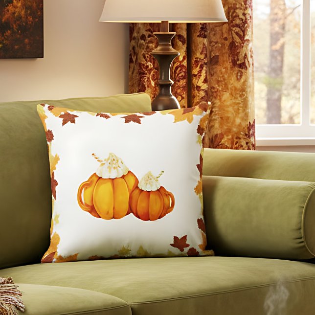 Boerderij Pompoen Mok Herfst Gezellig Accent Kussen (Farmhouse pumpkin accent throw pillow. Decorative pumpkin pillow for fall.)