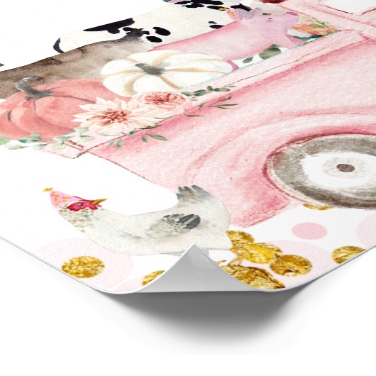 Boerderij Pompoen Roze Vrachtwagen Drive Door Tafe Poster (Hoek)