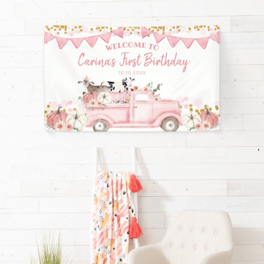 Boerderij Pompoen Roze Vrachtwagen Drive Door Verj Spandoek (Insitu)