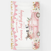 Boerderij Pompoen Roze Vrachtwagen Drive Door Verj Spandoek (Verticaal)