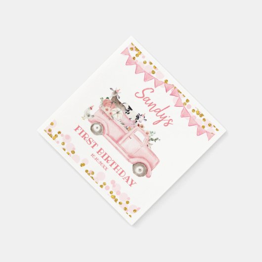 Boerderij pompoen roze vrachtwagen rijden door ver servet (Hoek)