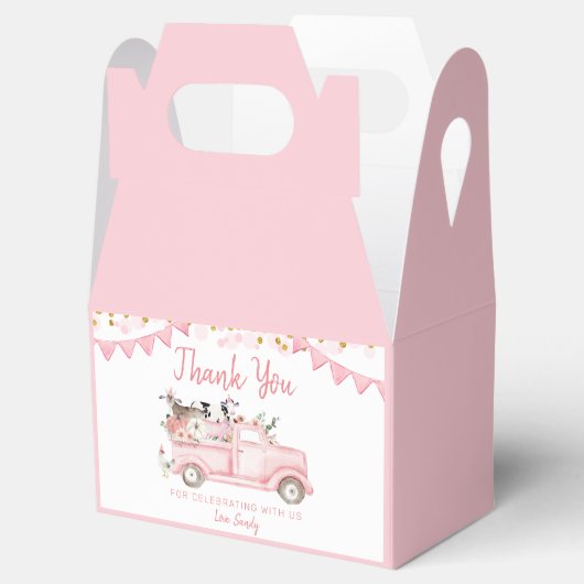 Boerderij pompoen roze vrachtwagen rijden op verja bedankdoosjes (Geopend)