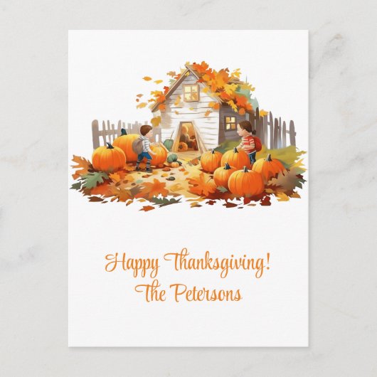 Boerderij Pompoenen Happy Thanksgiving Feestdagenkaart (Voorkant)
