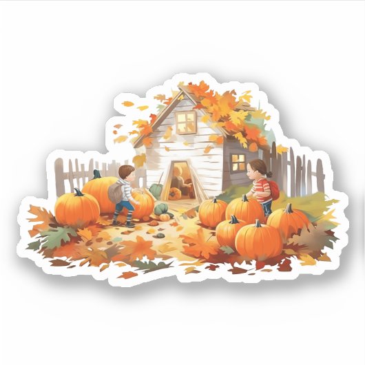 Boerderij Pompoenen Herfst Sticker (Voorkant)
