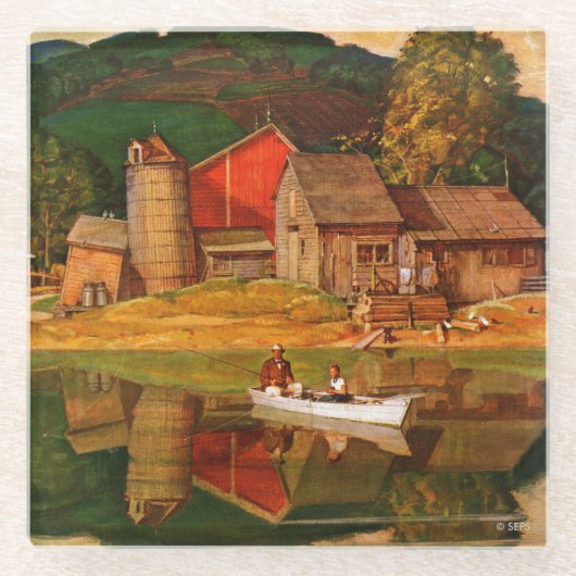 Boerderij Pond Landschap Mead Schaeffer Glazen Onderzetter (Voorkant)