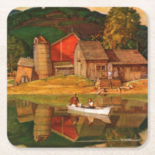 Boerderij Pond Landschap Mead Schaeffer Kartonnen Onderzetters