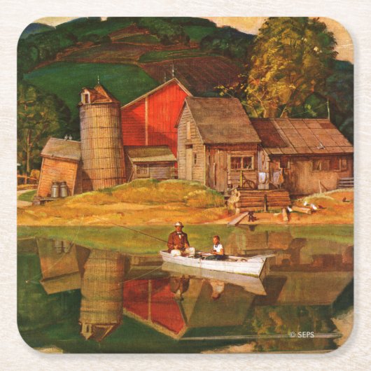 Boerderij Pond Landschap Mead Schaeffer Kartonnen Onderzetters (Voorkant)