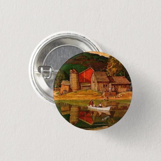Boerderij Pond Landschap Mead Schaeffer Ronde Button 3,2 Cm (Voorkant /achterkant)