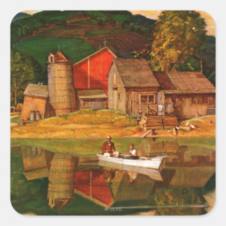 Boerderij Pond Landschap Mead Schaeffer Vierkante Sticker