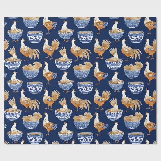  Boerderij Porselein Haan Patroon Cadeaupapier (Vlak)