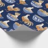  Boerderij Porselein Haan Patroon Cadeaupapier (Hoek)