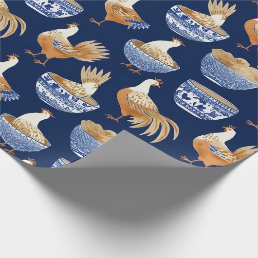  Boerderij Porselein Haan Patroon Cadeaupapier (Hoek)