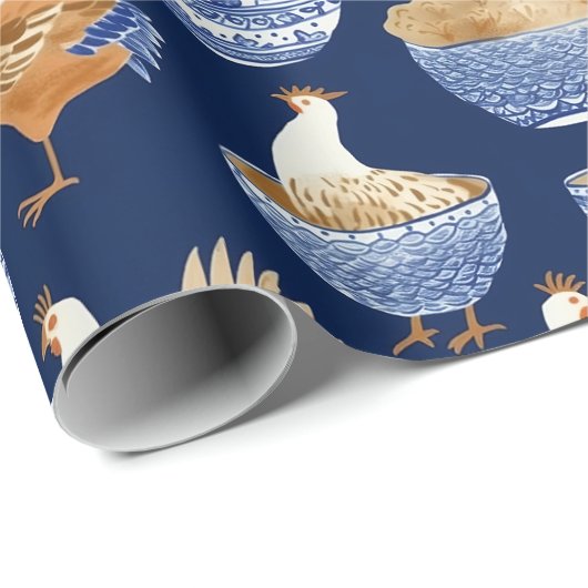  Boerderij Porselein Haan Patroon Cadeaupapier (Rol Hoek)