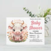 Boerderij Printable Roze Koe Baby shower Kaart (Staand voorkant)