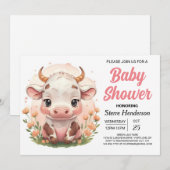 Boerderij Printable Roze Koe Baby shower Kaart (Voorkant / Achterkant)
